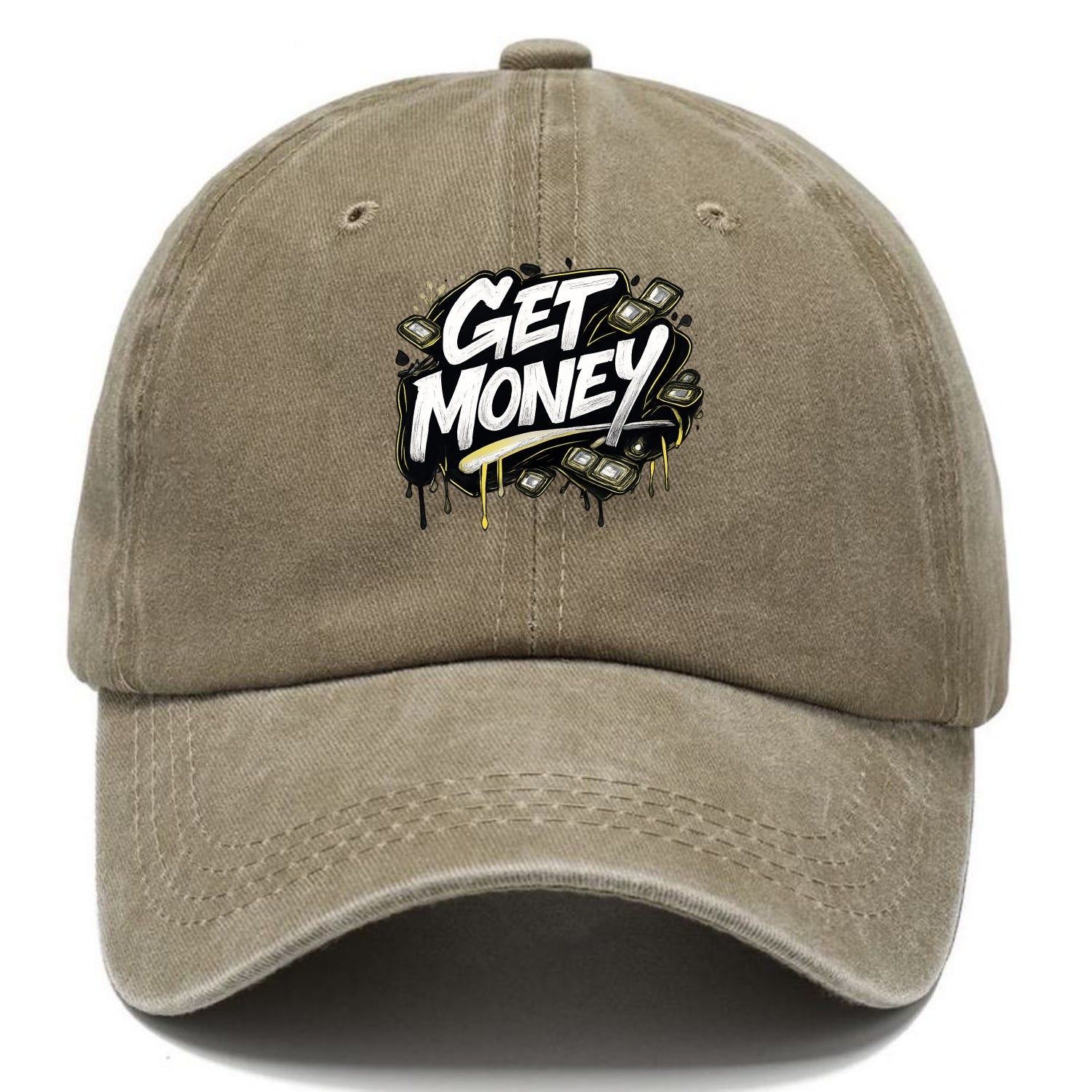 Bold typography design - "GET MONEY" - pursuit of wealth, earning - Classic Cap - Warm Sand(Khaki)