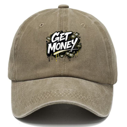 Bold typography design - "GET MONEY" - pursuit of wealth, earning - Classic Cap - Warm Sand(Khaki)