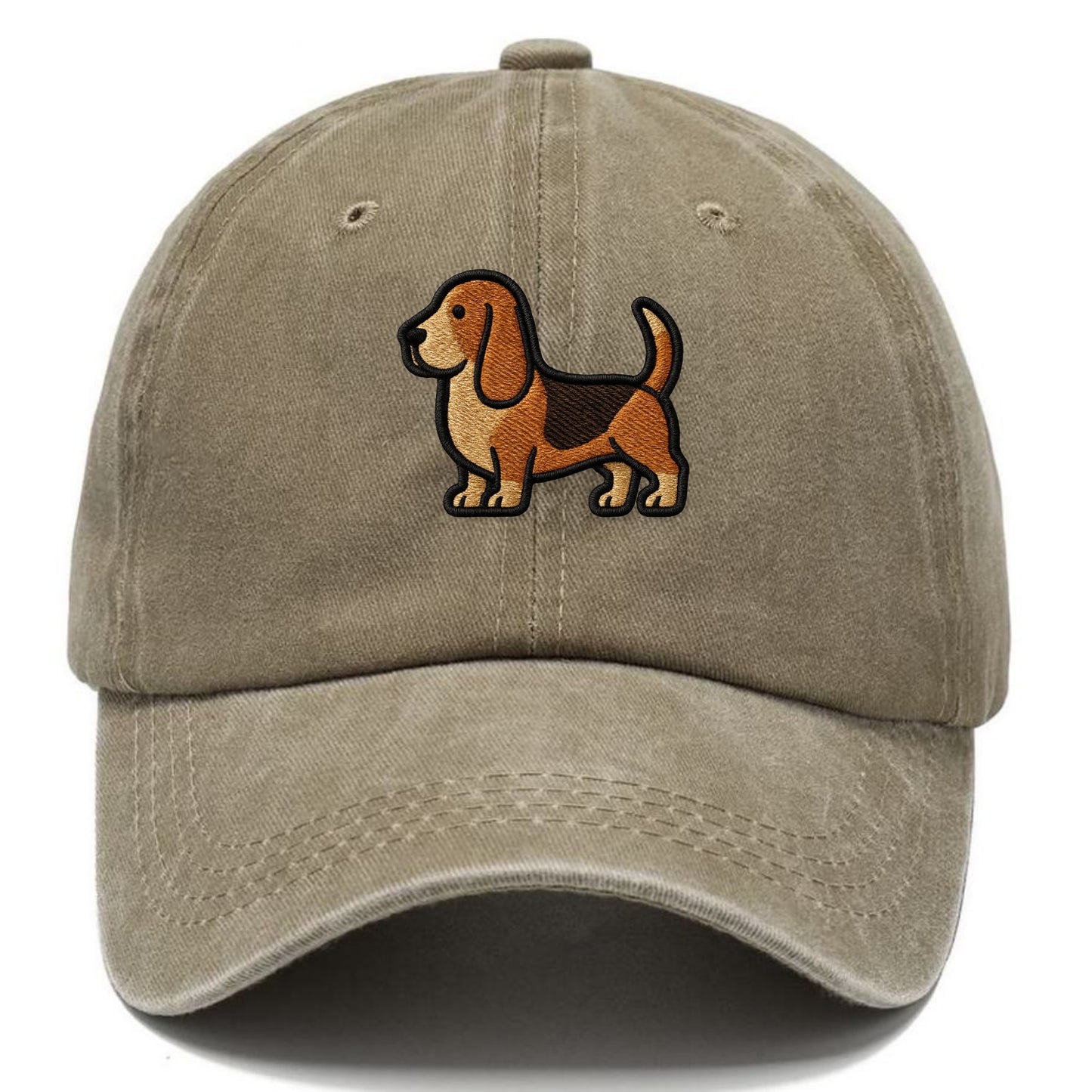 Basset Hound - Trendy low-rider design with prominent black outline - Classic Cap - Warm Sand(Khaki)