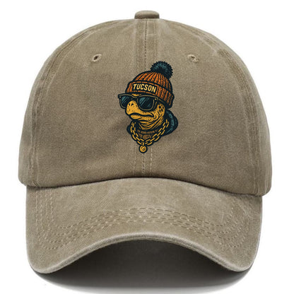 Tucson Desert Tortoise wearing Tucson beanie with pom pom and wayfarer sunglasses - Classic Cap - Warm Sand(Khaki)