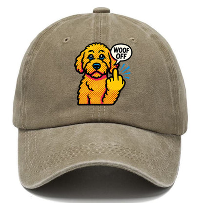 Goldendoodle with teddy bear face and curly golden coat, friendly paw flipping off - Classic Cap - Warm Sand(Khaki)