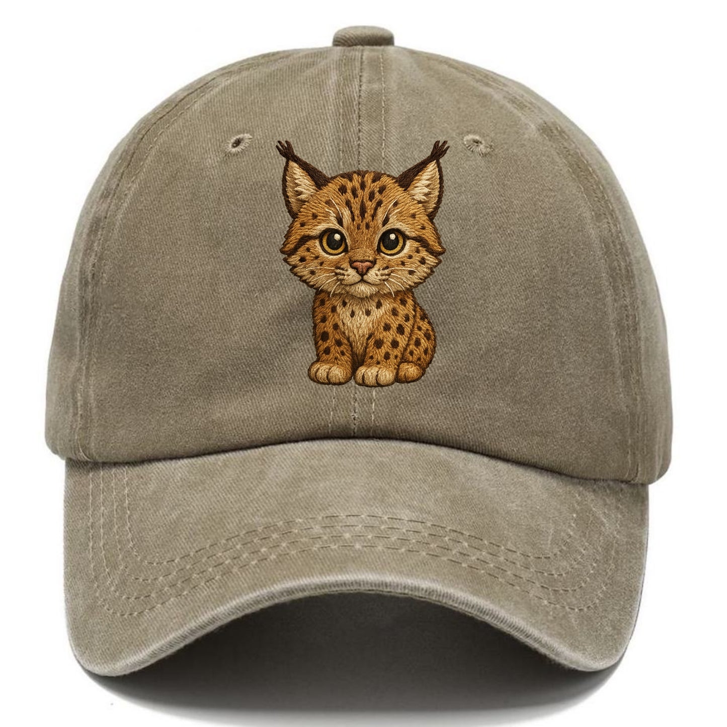 Baby Lynx Cub - tufted ears, spotted fur, golden eyes, front-facing, wild baby - Classic Cap - Warm Sand(Khaki)