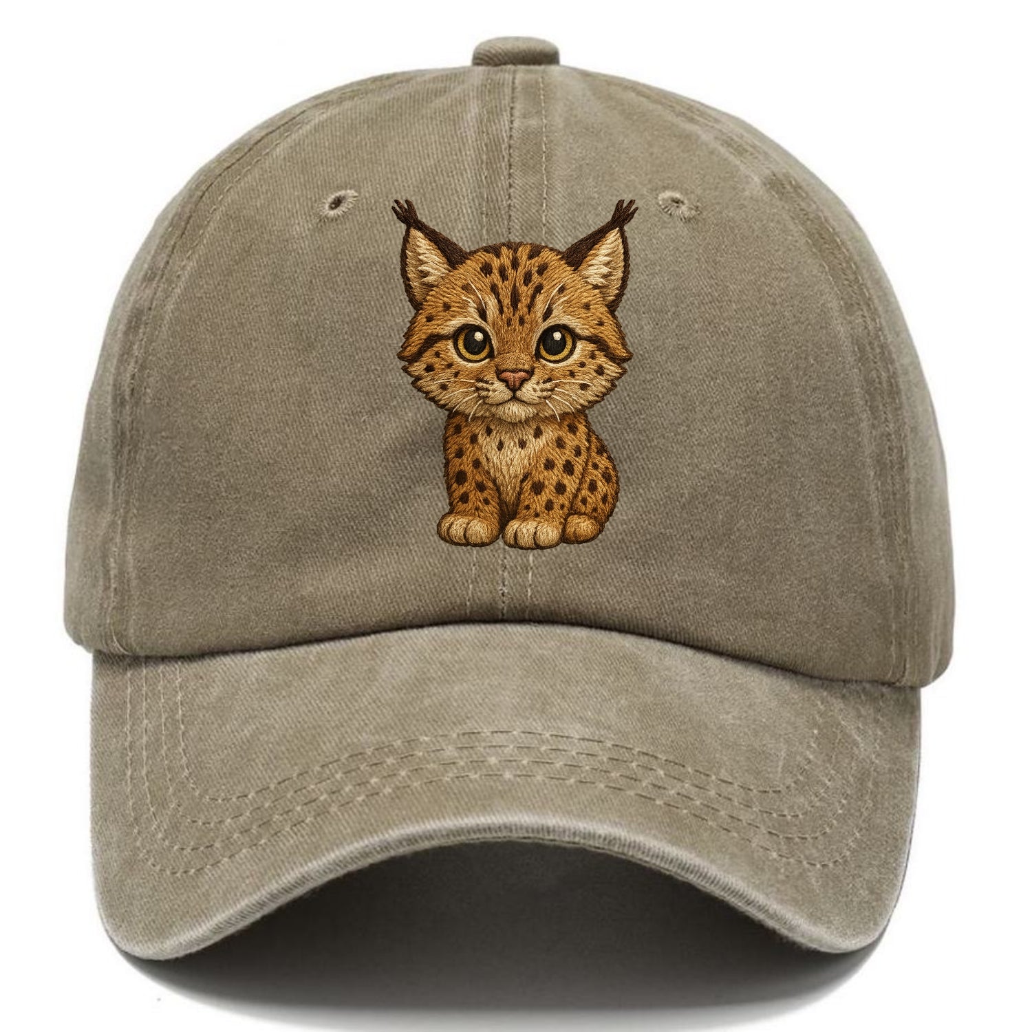 Baby Lynx Cub - tufted ears, spotted fur, golden eyes, front-facing, wild baby - Classic Cap - Warm Sand(Khaki)