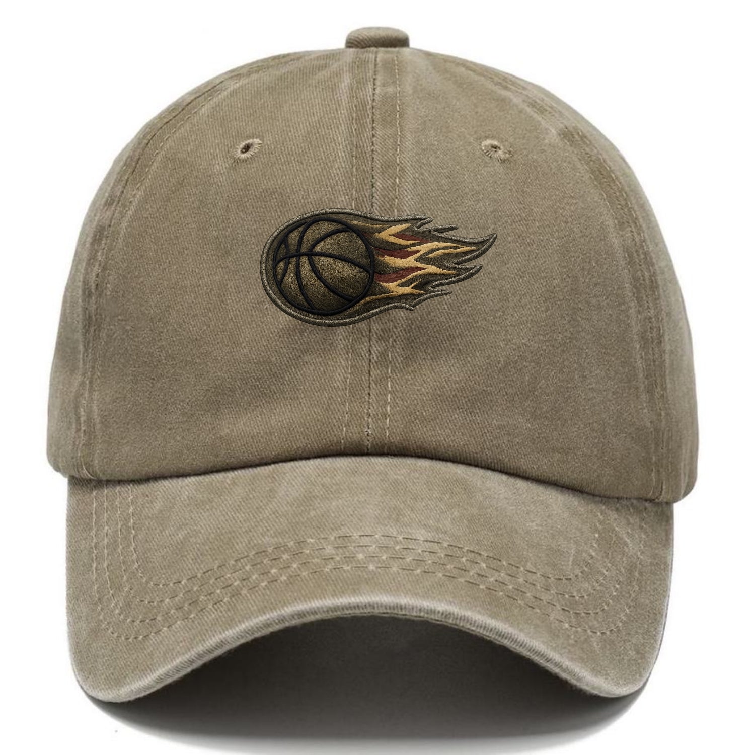 Embroidered patch design - BASKETBALL FLAMING BALL - basketball with flames in orange - Classic Cap - Warm Sand(Khaki)