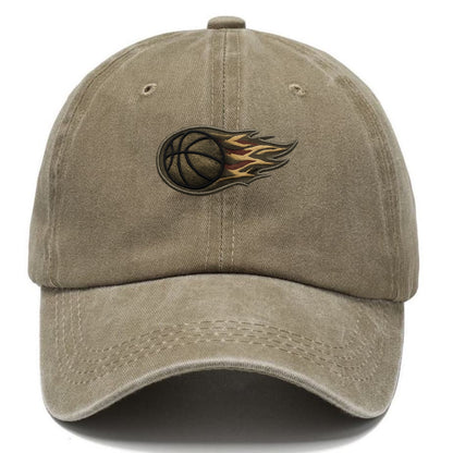 Embroidered patch design - BASKETBALL FLAMING BALL - basketball with flames in orange - Classic Cap - Warm Sand(Khaki)