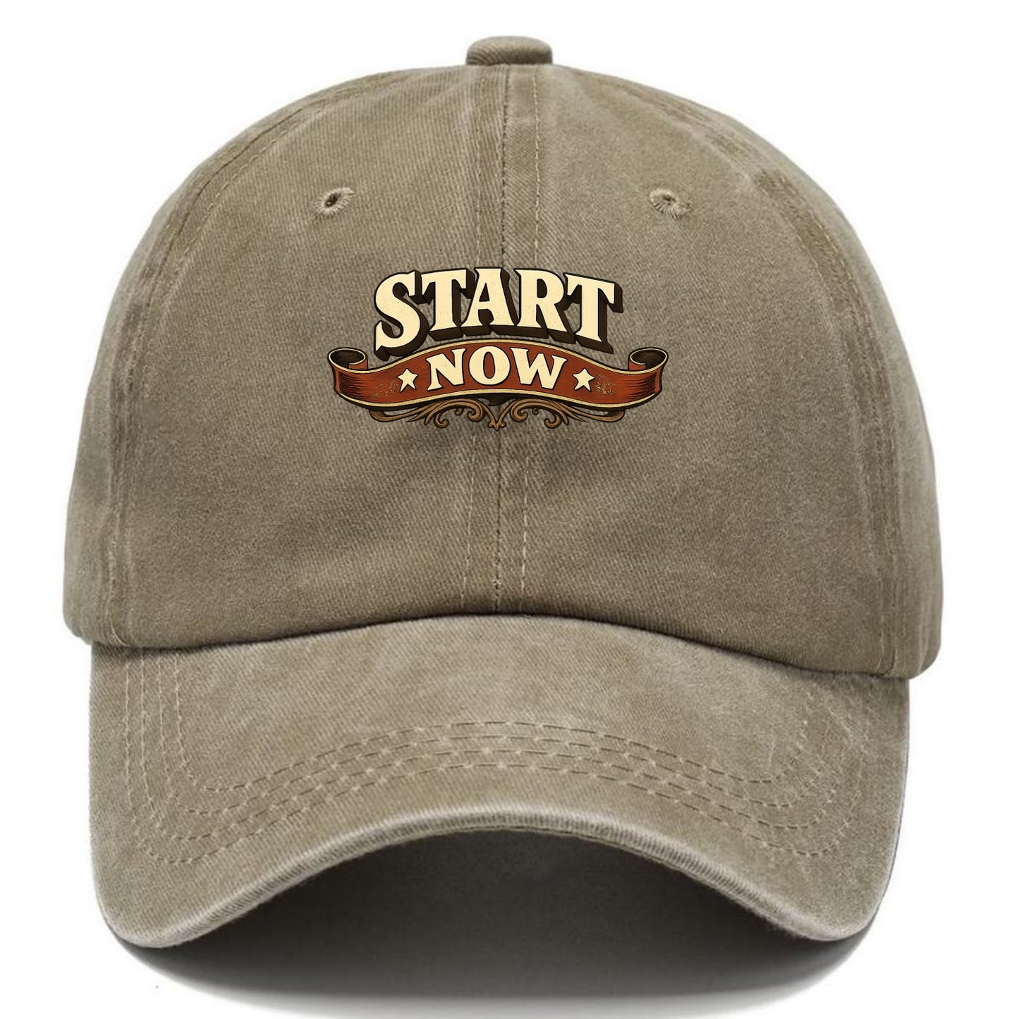 Bold typography design - "START NOW" - begin immediately, no delay - Classic Cap - Warm Sand(Khaki)