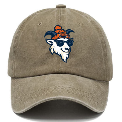 Denver Mountain Goat wearing Broncos beanie with Mile High patch and wayfarer - Classic Cap - Warm Sand(Khaki)