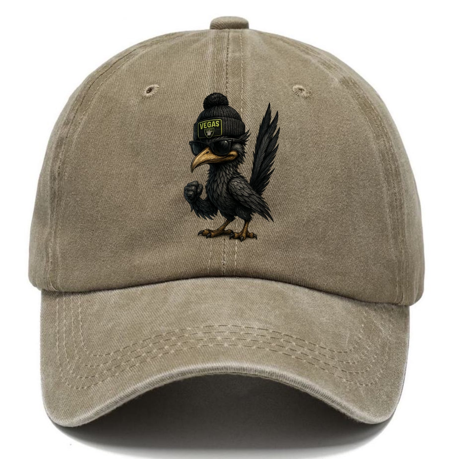 Vegas Roadrunner wearing Raiders beanie with neon patch and wayfarer sunglasses - Classic Cap - Warm Sand(Khaki)