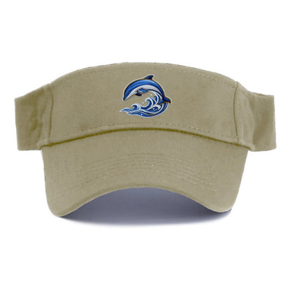 Embroidered patch design - SWIMMING DOLPHIN - diving dolphin with waves in blue and silver - Visor - Warm Sand(Khaki)