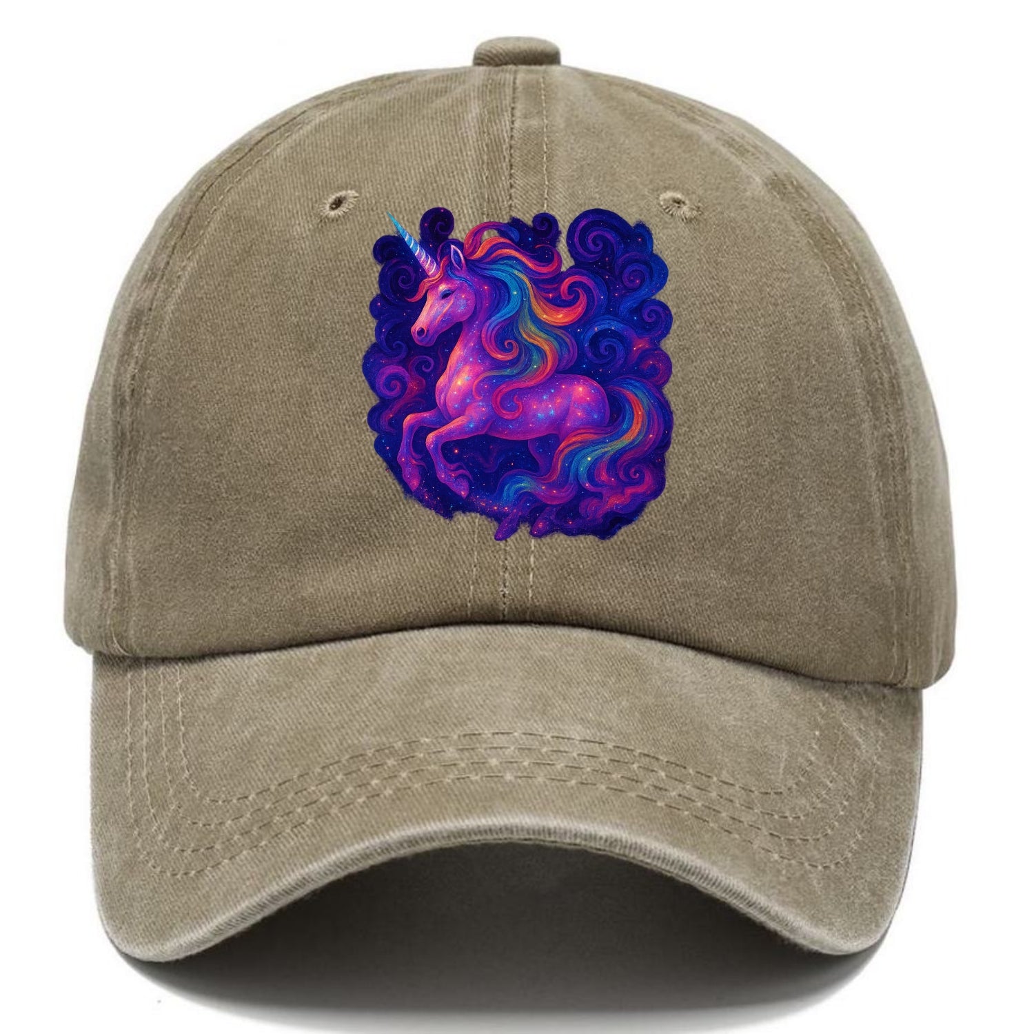 Magical unicorn with flowing rainbow gradient mane, iridescent horn with spiral light - Classic Cap - Warm Sand(Khaki)