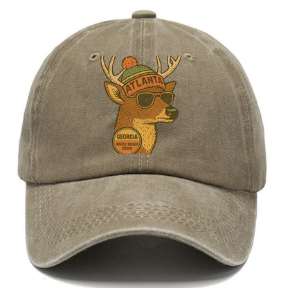 Georgia White-tailed Deer wearing Atlanta beanie with pom pom and wayfarer sunglasses - Classic Cap - Warm Sand(Khaki)