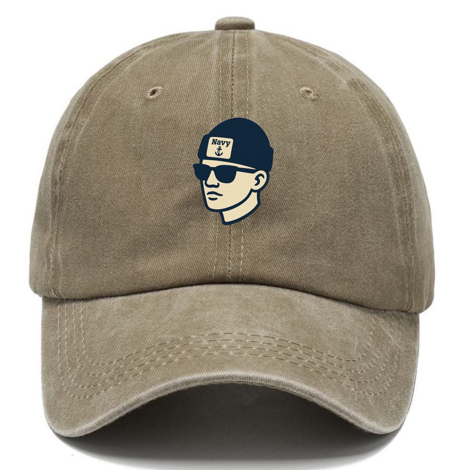 Annapolis Midshipman wearing Navy beanie with anchor patch - Classic Cap - Warm Sand(Khaki)