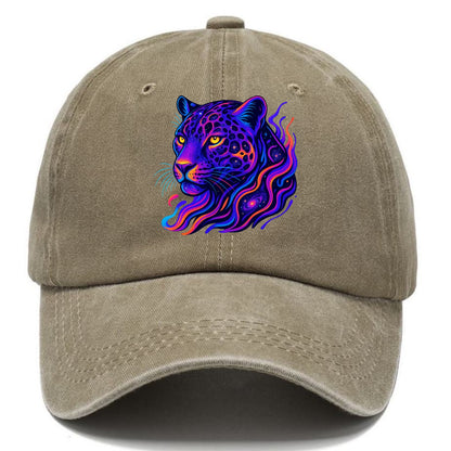 Powerful jaguar with rosettes containing miniature galaxies, cosmic purple and orange - Classic Cap - Warm Sand(Khaki)