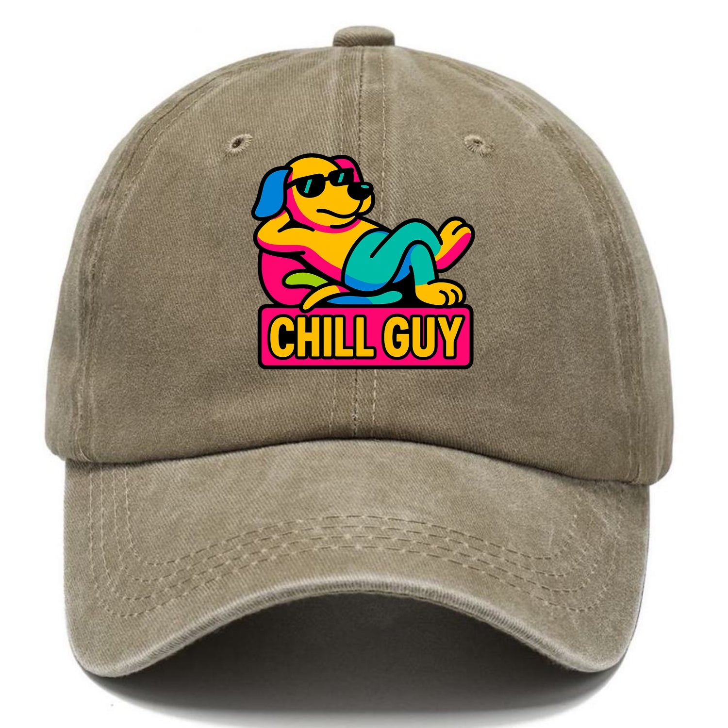 Super relaxed dog character lounging unbothered - "Chill Guy" meme energy, laid back - Classic Cap - Warm Sand(Khaki)