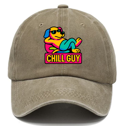 Super relaxed dog character lounging unbothered - "Chill Guy" meme energy, laid back - Classic Cap - Warm Sand(Khaki)