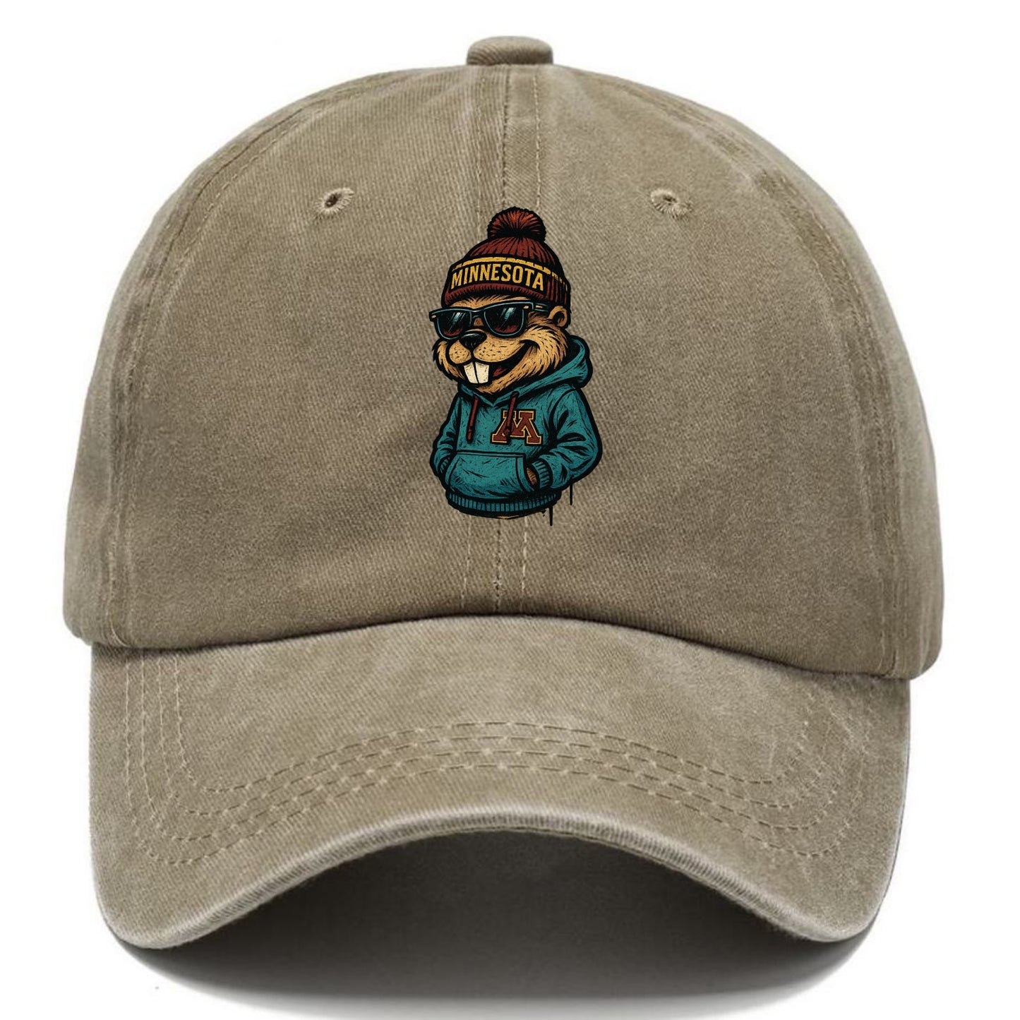 Minneapolis Gopher wearing Minnesota beanie with M patch - Classic Cap - Warm Sand(Khaki)
