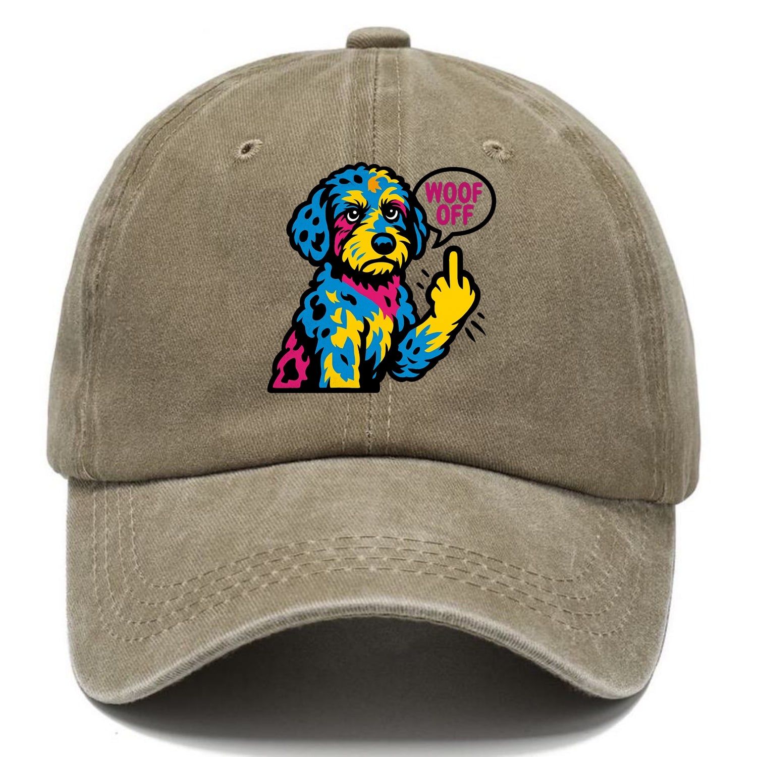 Aussiedoodle with merle patches and curly coat, playful smart paw raised - Classic Cap - Warm Sand(Khaki)