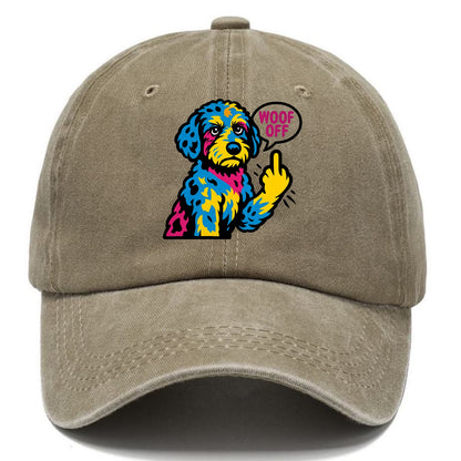 Aussiedoodle with merle patches and curly coat, playful smart paw raised - Classic Cap - Warm Sand(Khaki)