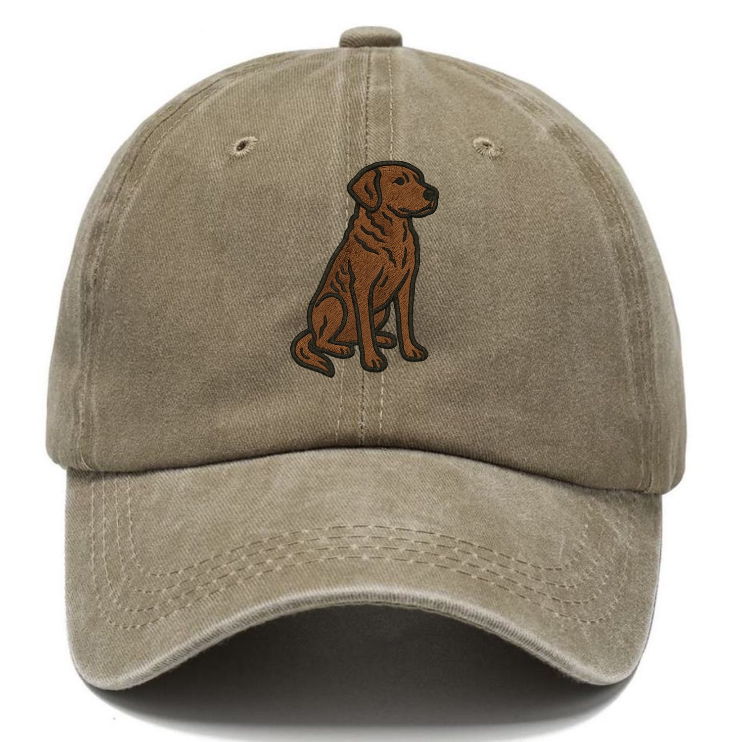 Chesapeake Bay Retriever - Brown wavy coat embroidered sitting pose - Classic Cap - Warm Sand(Khaki)