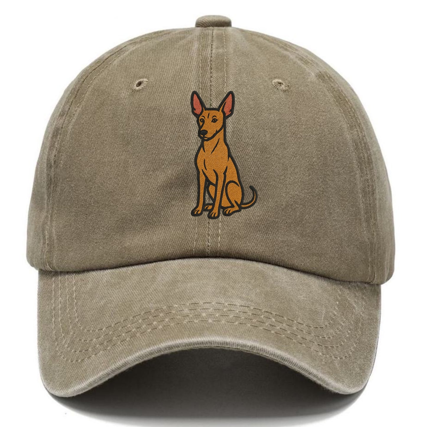 Pharaoh Hound - Tan colored embroidered pose - Classic Cap - Warm Sand(Khaki)