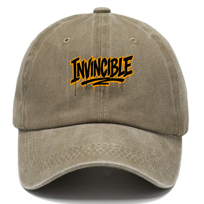 Bold typography design - "INVINCIBLE" - cannot be defeated, unconquerable - Classic Cap - Warm Sand(Khaki)