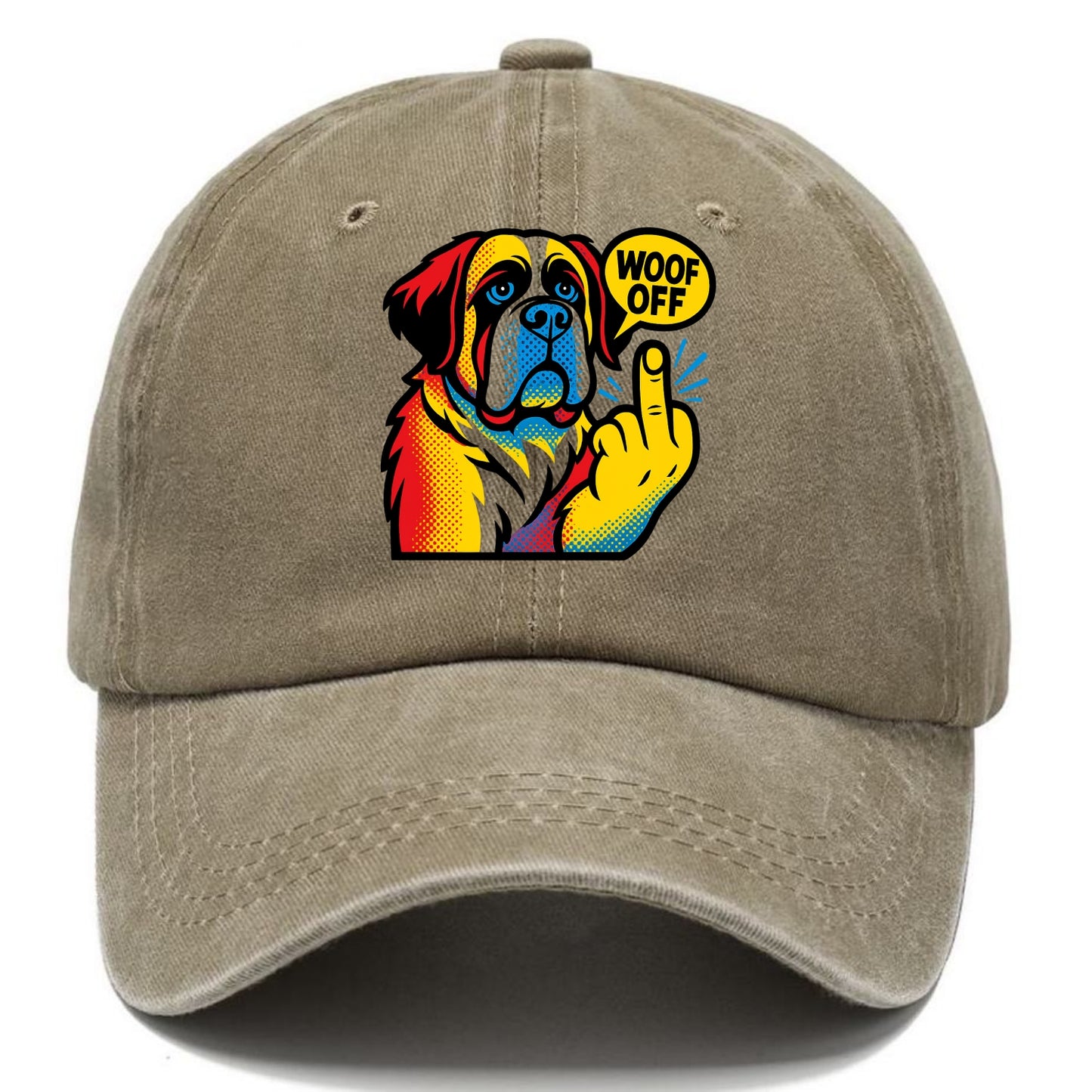 Saint Bernard with gentle giant face and droopy jowls, huge paw raised - Classic Cap - Warm Sand(Khaki)