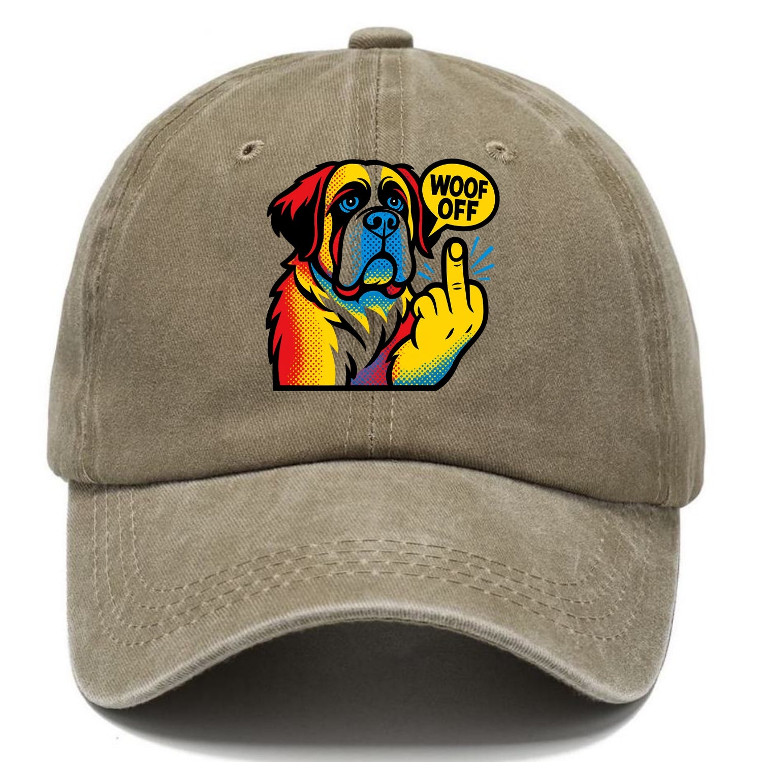 Saint Bernard with gentle giant face and droopy jowls, huge paw raised - Classic Cap - Warm Sand(Khaki)