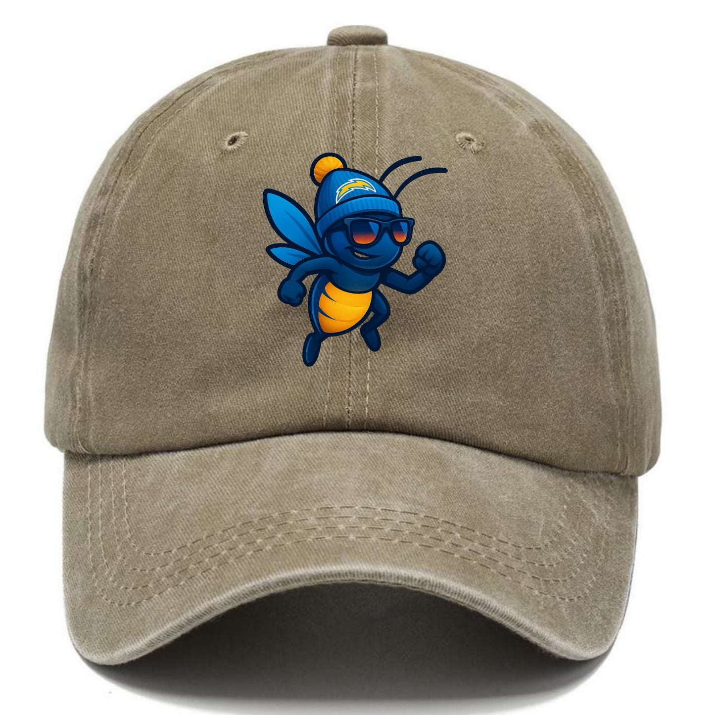 LA Lightning Bug wearing Chargers powder blue and gold beanie with pom pom and - Classic Cap - Warm Sand(Khaki)