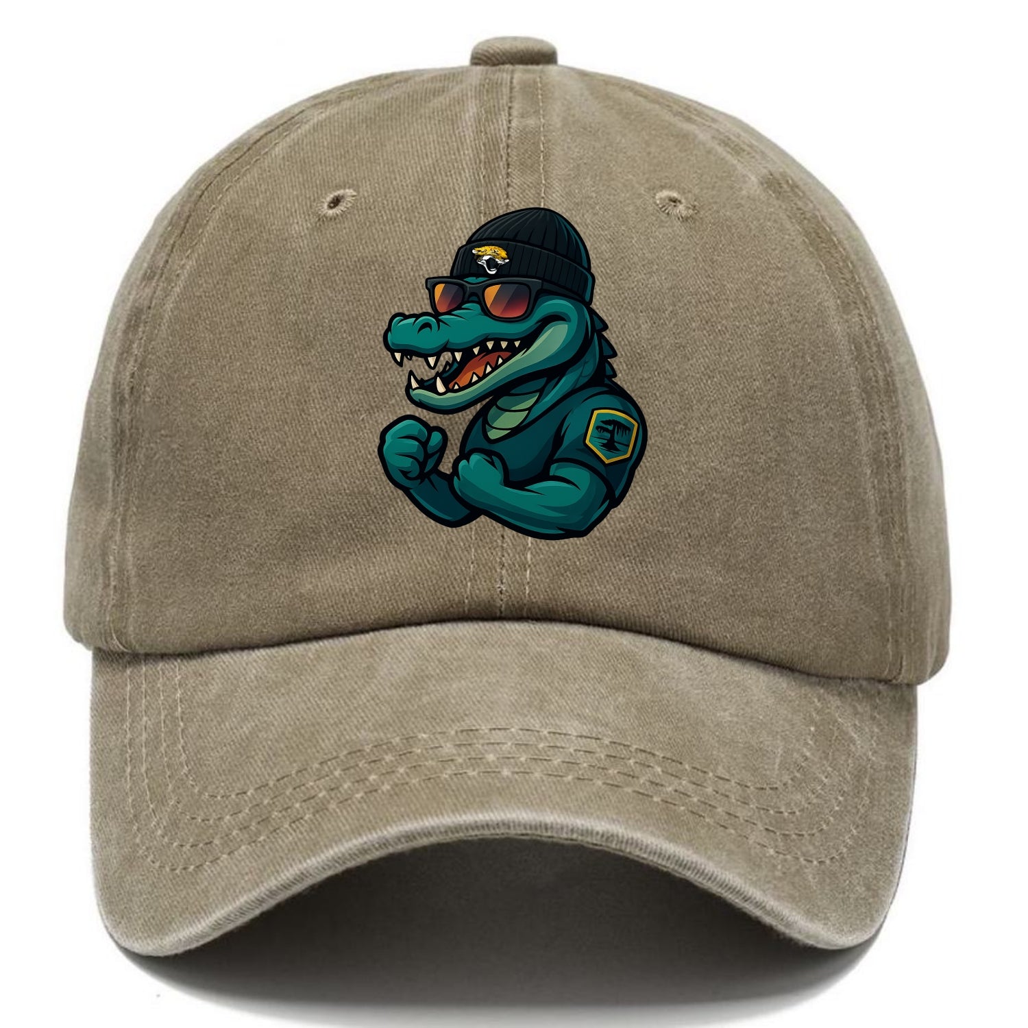 Jacksonville Alligator wearing Jaguars beanie with swamp patch and wayfarer sunglasses - Classic Cap - Warm Sand(Khaki)