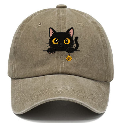 Midnight the black cat leaning sideways with chin resting on left paw. - Classic Cap - Warm Sand(Khaki)