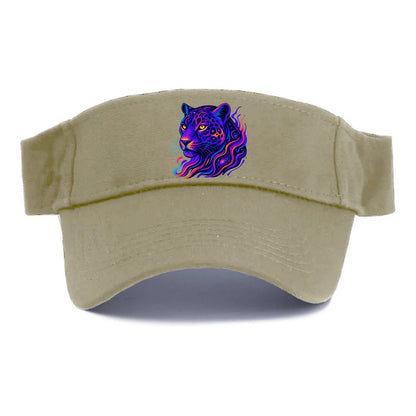 Powerful jaguar with rosettes containing miniature galaxies, cosmic purple and orange - Visor - Warm Sand(Khaki)