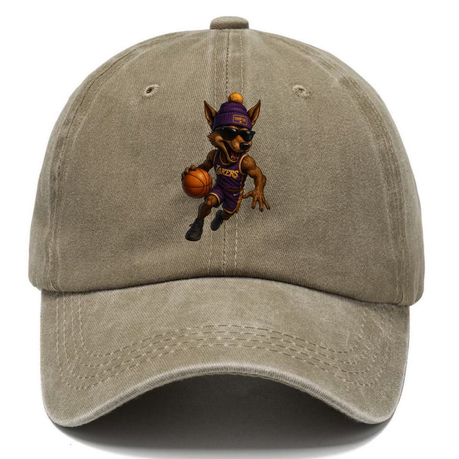 Hollywood Coyote wearing Lakers beanie with Showtime patch and wayfarer sunglasses - Classic Cap - Warm Sand(Khaki)