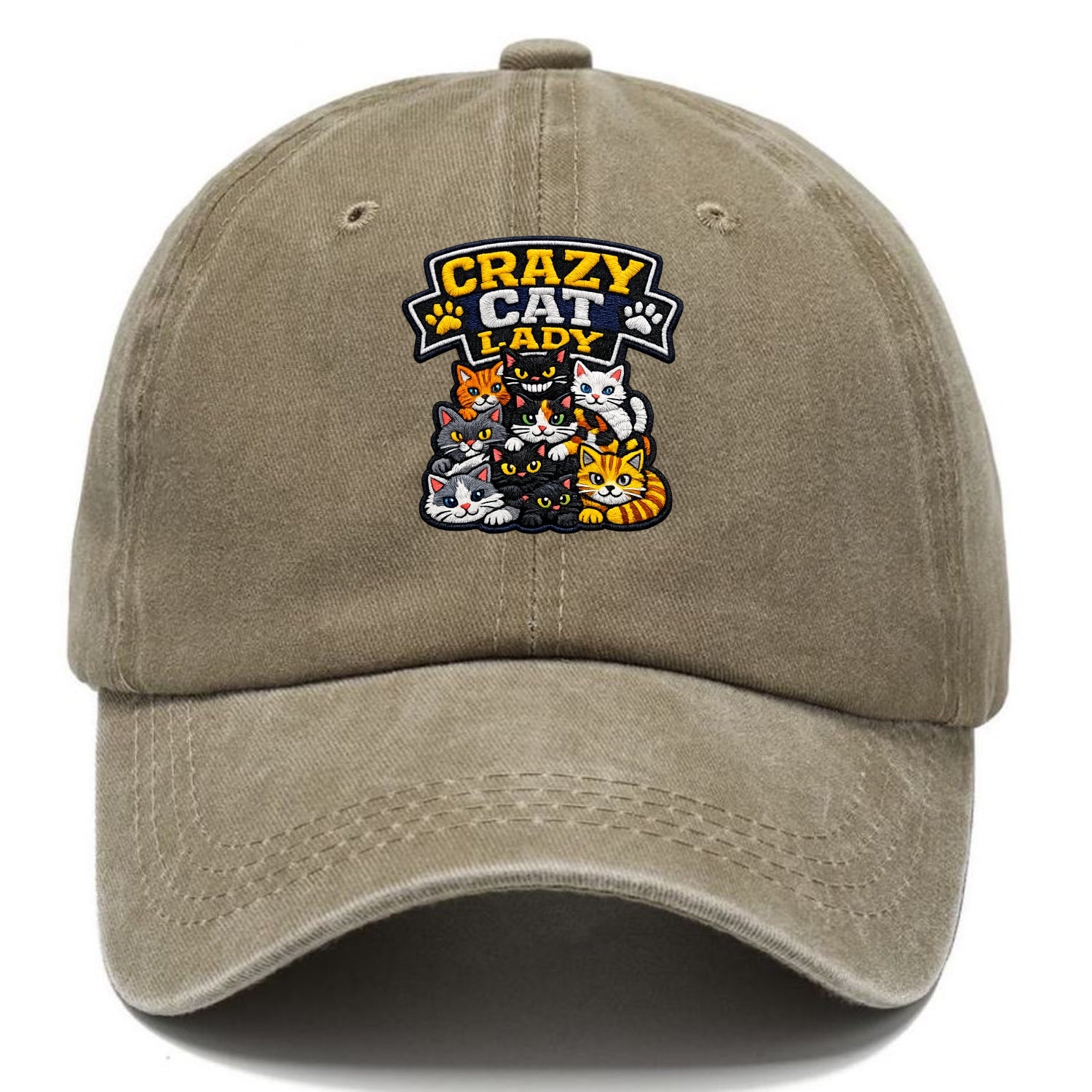 CRAZY CAT LADY - cat pile in multicolor , cat collector - Classic Cap - Warm Sand(Khaki)
