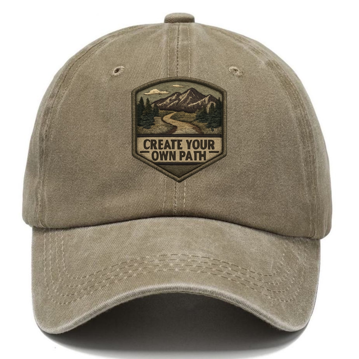 CREATE YOUR OWN PATH - trail with text in brown , independence - Classic Cap - Warm Sand(Khaki)