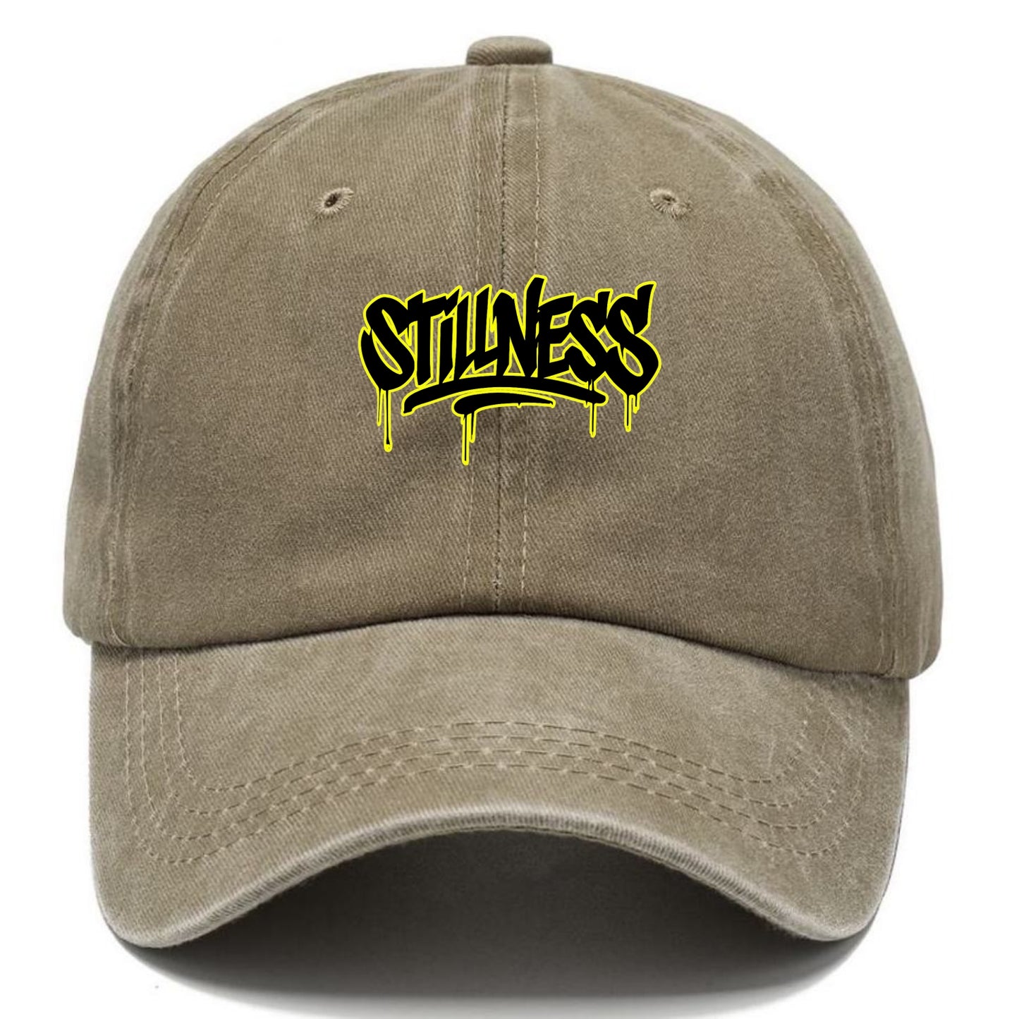 Bold typography design - "STILLNESS" - quiet power, peaceful presence - Classic Cap - Warm Sand(Khaki)