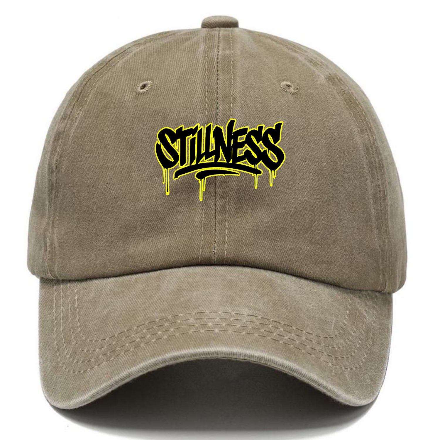 Bold typography design - "STILLNESS" - quiet power, peaceful presence - Classic Cap - Warm Sand(Khaki)
