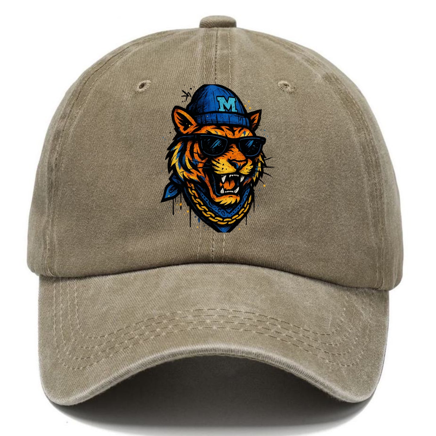 Memphis Tiger wearing Memphis beanie with M patch - Classic Cap - Warm Sand(Khaki)