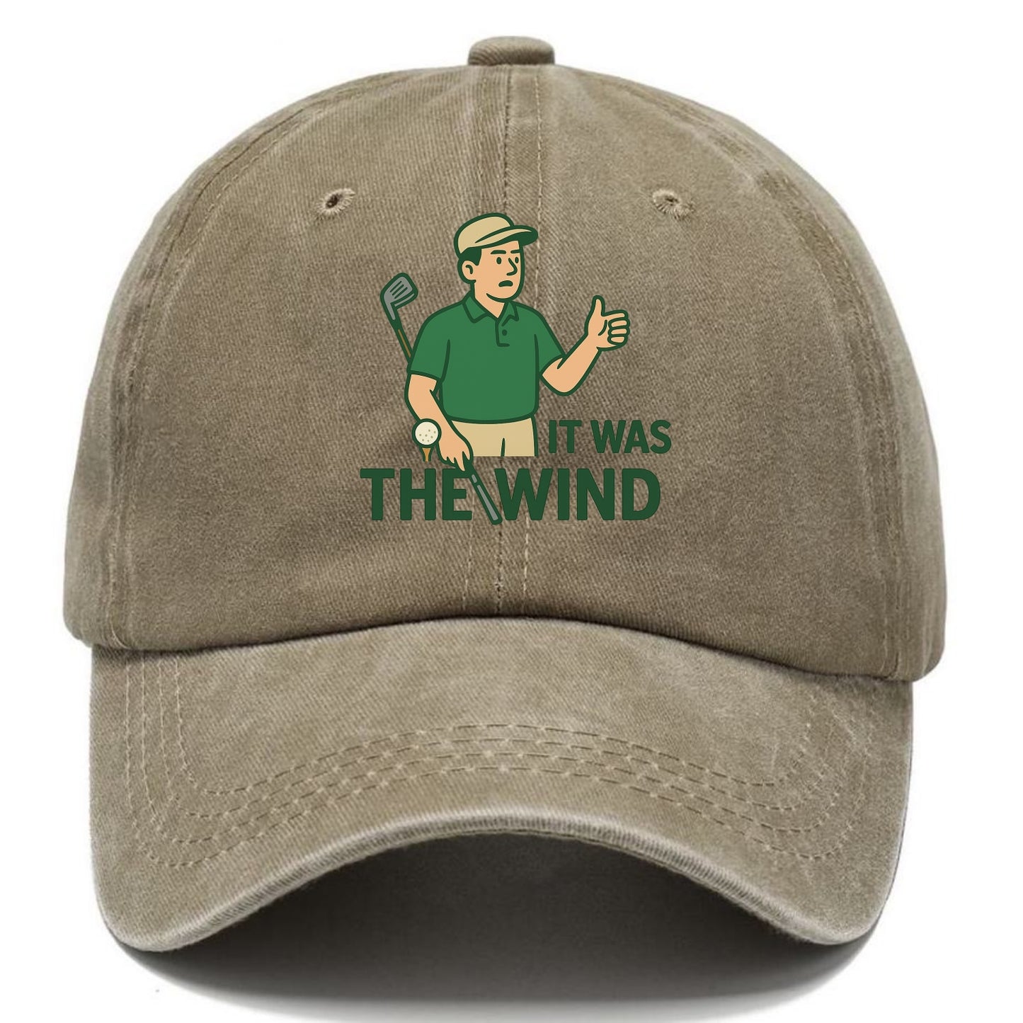 Golfer blaming the wind with hair perfectly still - "It Was the Wind" - classic excuse - Classic Cap - Warm Sand(Khaki)