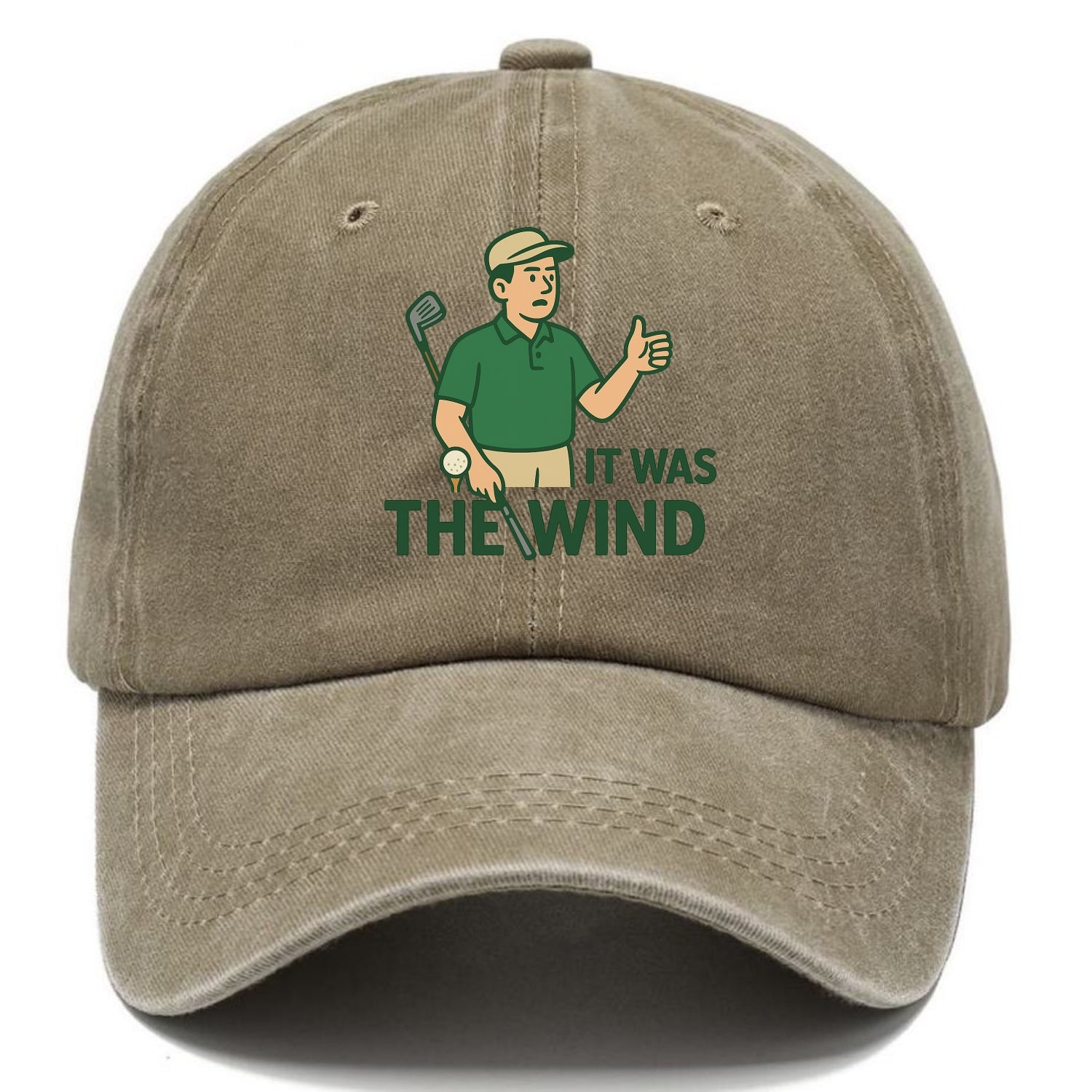 Golfer blaming the wind with hair perfectly still - "It Was the Wind" - classic excuse - Classic Cap - Warm Sand(Khaki)