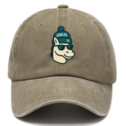 Philadelphia Horse wearing Eagles beanie with cheesesteak patch and wayfarer - Classic Cap - Warm Sand(Khaki)