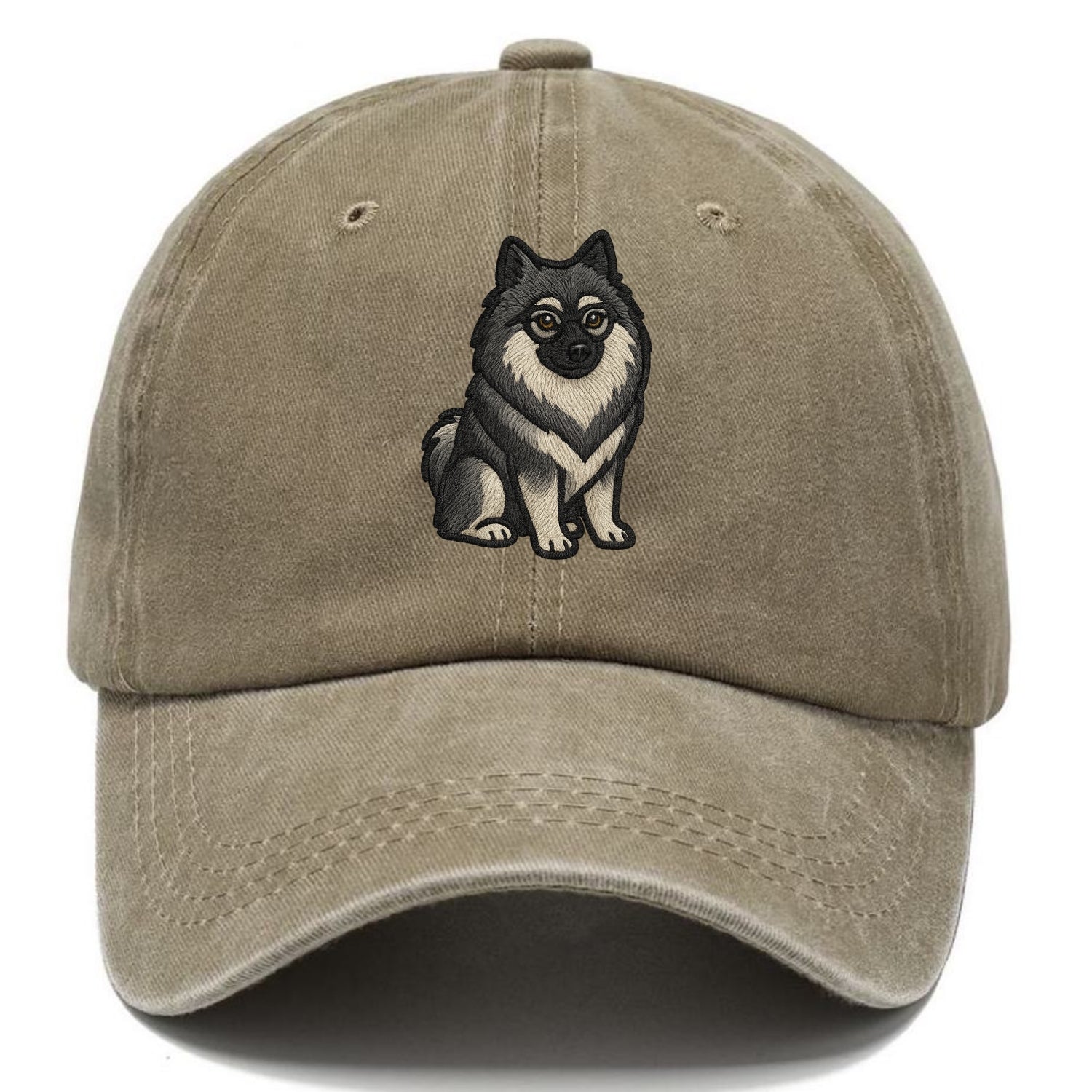 Keeshond - Gray and black spectacles embroidered design - Classic Cap - Warm Sand(Khaki)
