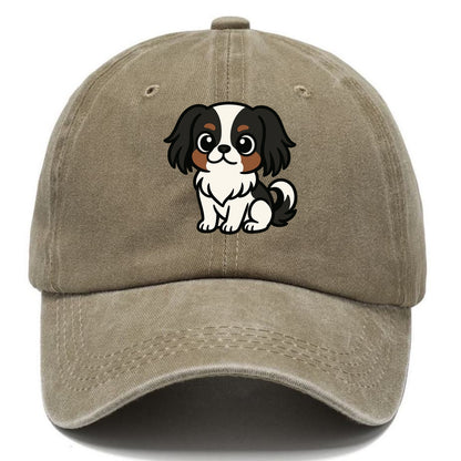 Japanese Chin - Black and white sitting pose - Classic Cap - Warm Sand(Khaki)