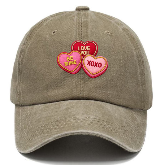 VALENTINES HEARTS - candy hearts in pink and red , love day - Classic Cap - Warm Sand(Khaki)