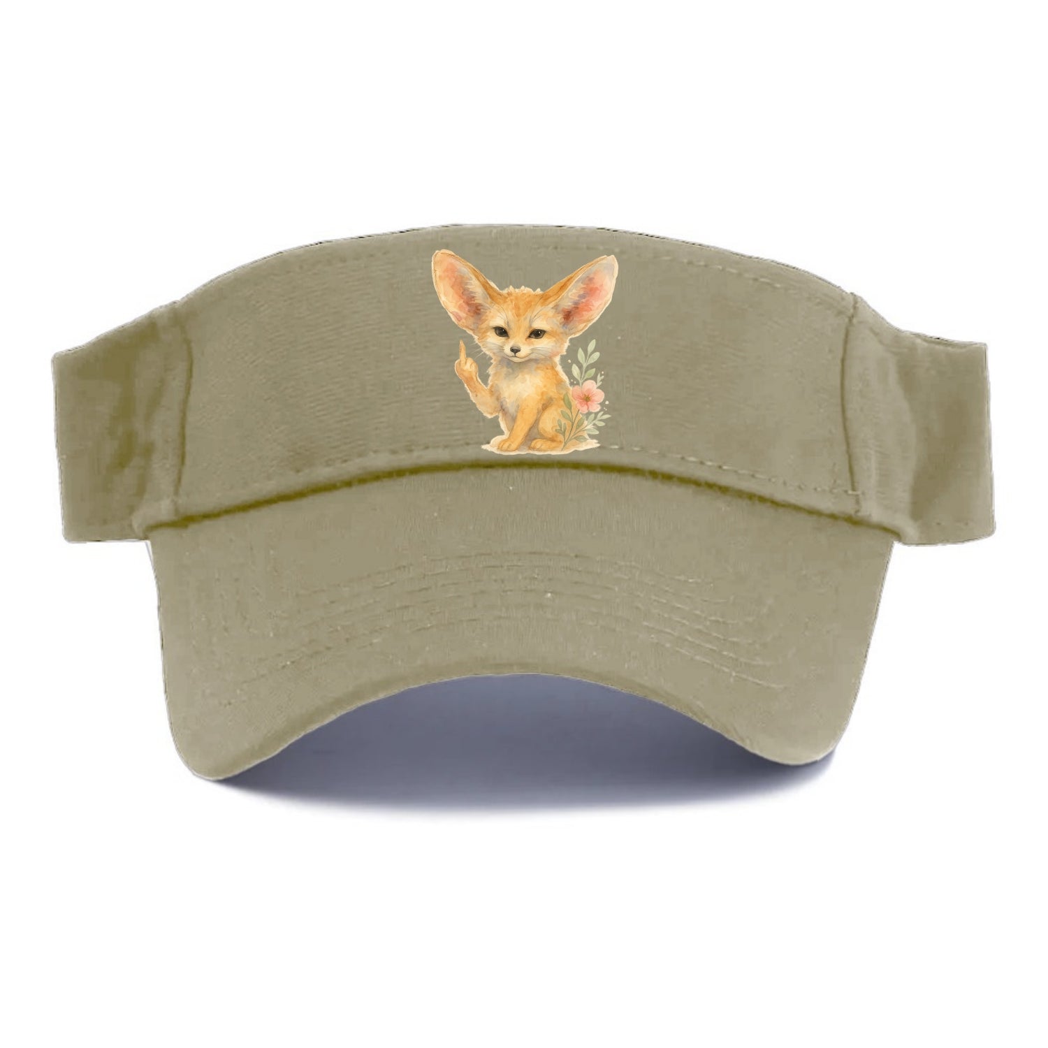 tiny fennec fox with oversized ears, one small paw raised in sass - Visor - Warm Sand(Khaki)