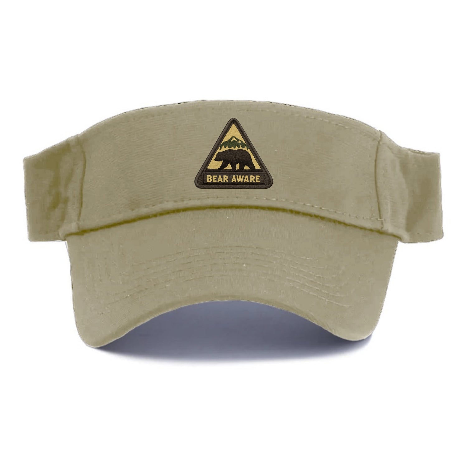 BEAR AWARE - bear silhouette warning in brown and yellow , wilderness safety - Visor - Warm Sand(Khaki)