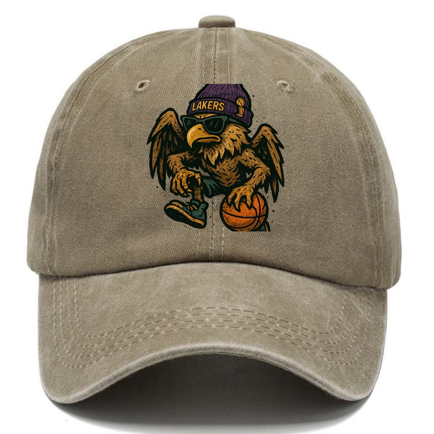 Los Angeles Golden Eagle wearing Lakers beanie with trophy patch and wayfarer - Classic Cap - Warm Sand(Khaki)