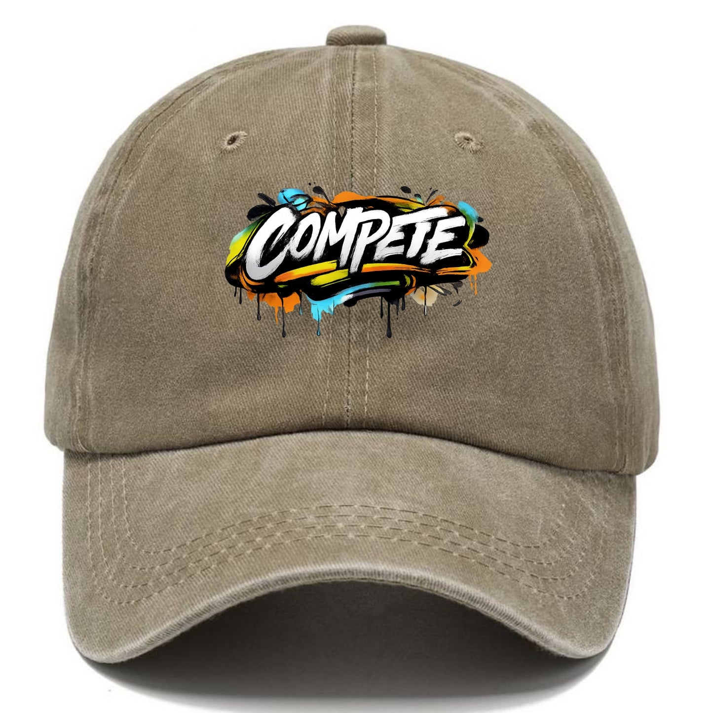 Bold typography design - "COMPETE" - competitive spirit, love the game - Classic Cap - Warm Sand(Khaki)