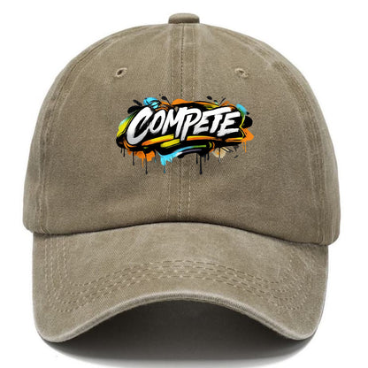 Bold typography design - "COMPETE" - competitive spirit, love the game - Classic Cap - Warm Sand(Khaki)
