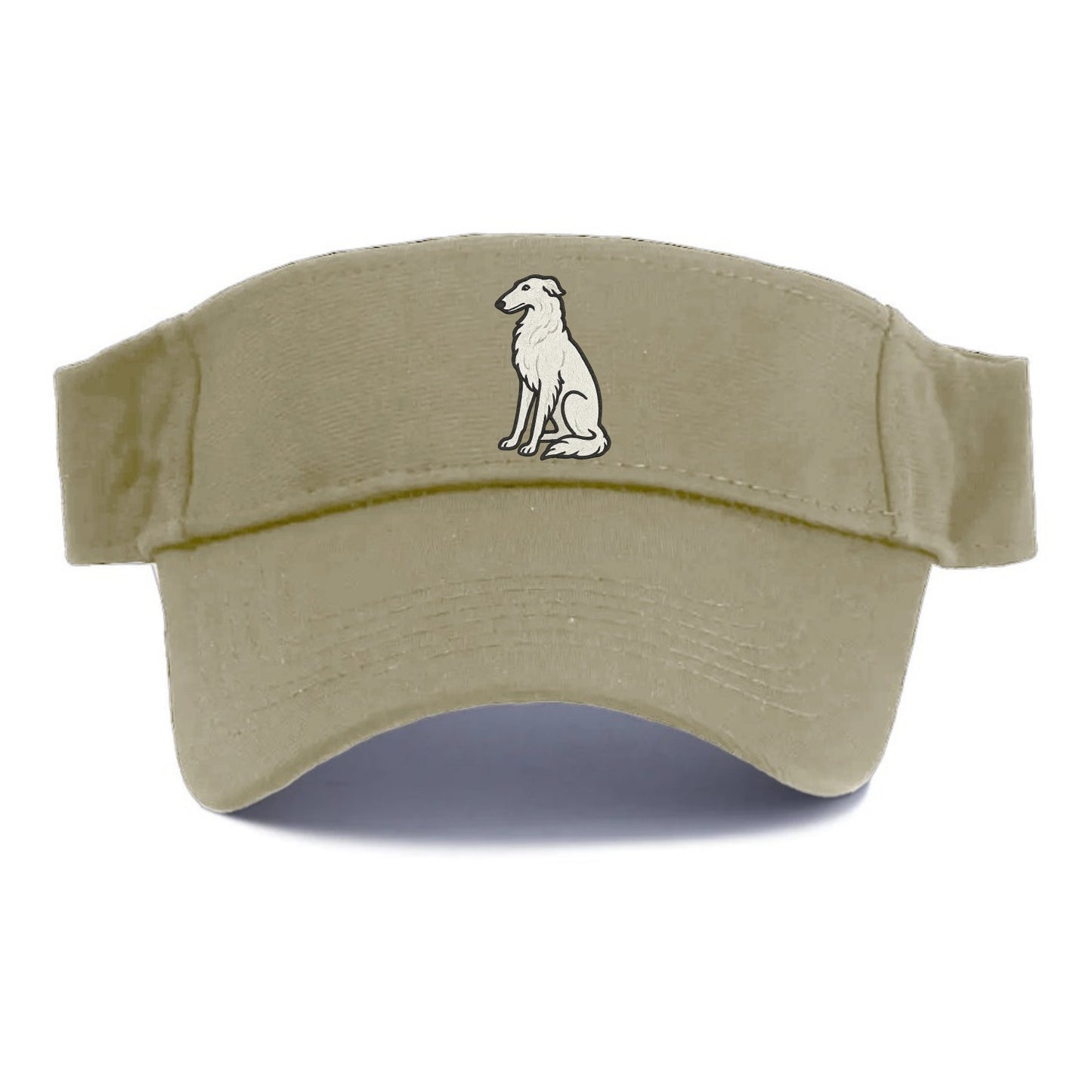 Borzoi - White embroidered sitting pose - Visor - Warm Sand(Khaki)