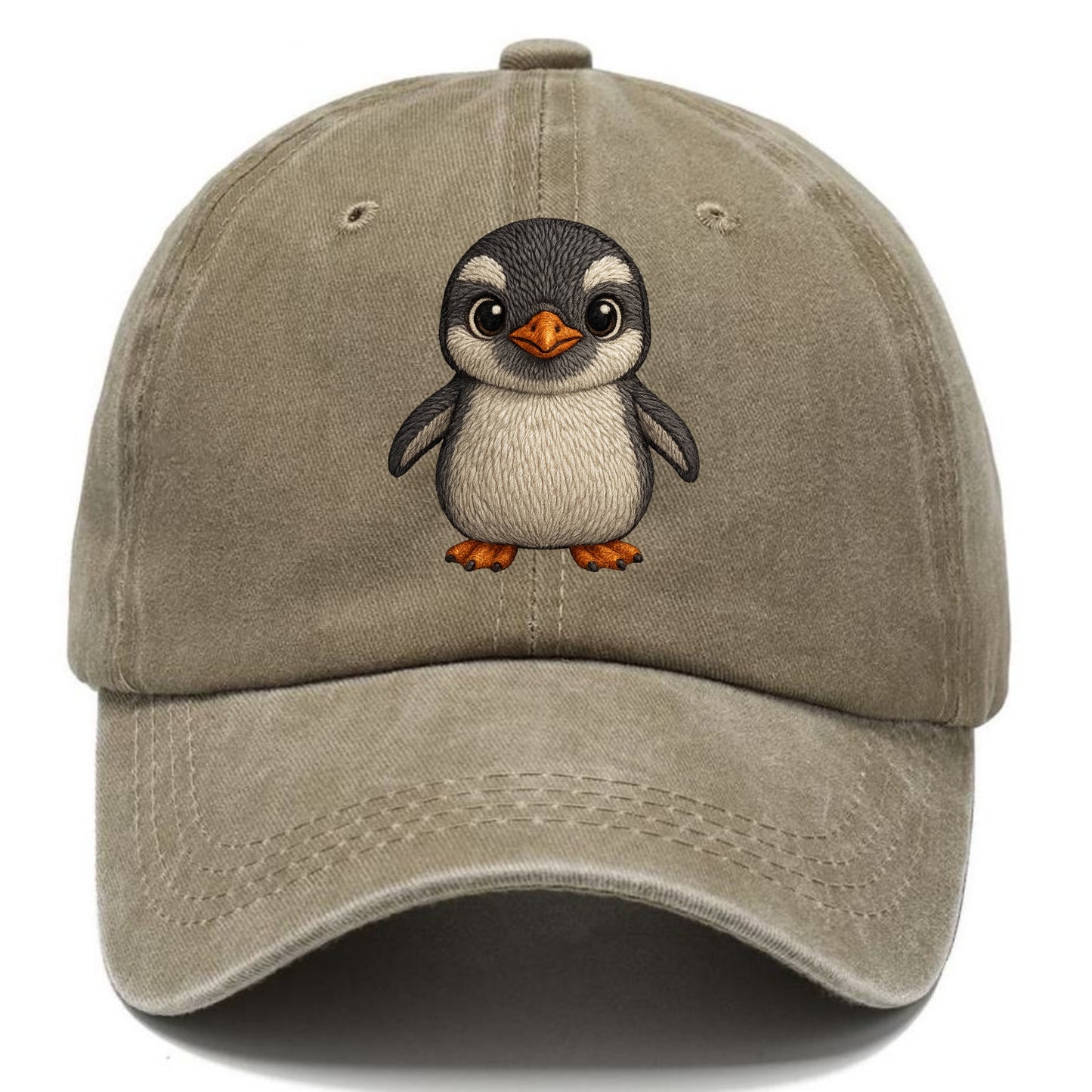 Baby Gentoo Penguin - orange beak, white cap, bright eyes, front-facing, energetic - Classic Cap - Warm Sand(Khaki)